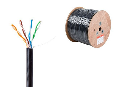 Кабель витая пара U/UTP Cat5E 4х2х24AWG, 0.51мм 305м, медь, наруж., PE Юпитер JP3001