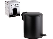 Ведро для мусора с педалью, 5 л, черное, серия Black Onyx, сталь, с микролифтом PERFECTO LINEA 22-200205