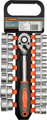 Набор торцевых головок головки + трещотка 1/2'' 19 пр. Sthor 58634