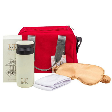 Набор, термосумка LT-СB2, термокружка белая, маска для сна, повязка на голову на липучке, белая La and Te beaute LT-26Bag