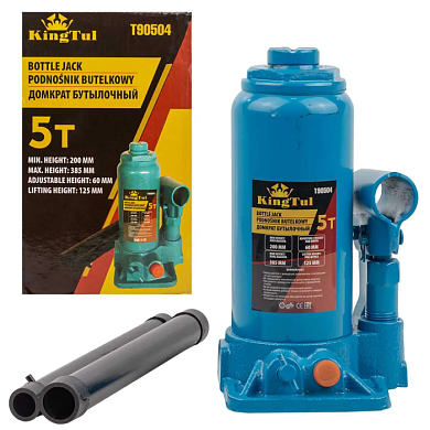 Домкрат бутылочный 5 т, с клапаном, 200-385 мм KINGTUL KT-T90504