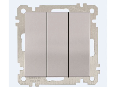 Выключатель 3-клав., скрытый, без рамки, пруж. зажим серебро, DARIA, 10 A, 250 V, IP 20 Mutlusan 2100 409 0182