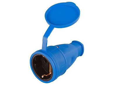 Розетка 1-ая переносная, с/з, 16А, 250В, брызг. защ., каучук, синяя, РА16-005, Юпитер JP7601-05