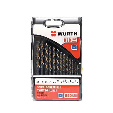 Набор сверел RED LINE HHS DIN338 1,5-6,5 мм, 13 штук WÜRTH 0624701