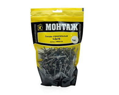 Гвоздь строительный 3.0x70, дой-пак L, 1 кг МОНТАЖ MD001120