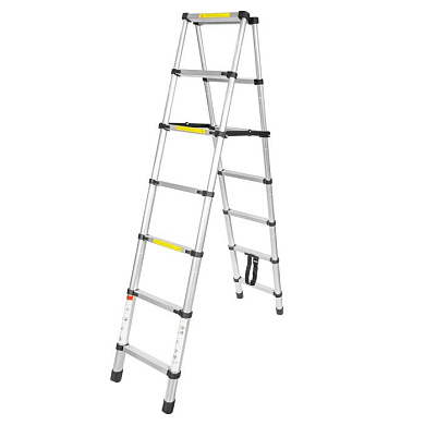 Лестница телескопическая двухсекционная 0.7-2.0+2.0 м, 6+6 ступенек, нагрузка 150 кг, ForceKraft FK-BL-TA200