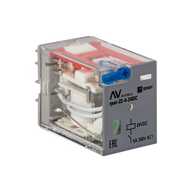 Реле промежуточное с кнопкой и мех, Индикацией RPAt 22/4 5A 24В DC EKF AVERES rpat-22-4-24DC