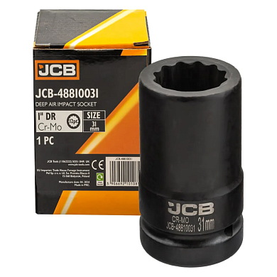 Головка ударная глубокая 31 мм 12-гр 1'' JCB JCB-48810031