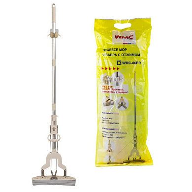 Швабра с разборной ручкой и отжимом для влажной уборки, насадка PVA,5х25см, L-112см WMC TOOLS WMC-06(PR)