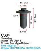 Клипса для крепления внутренней обшивки а/м Крайслер пластиковая, 100 шт Forsage C0684(Chrysler)