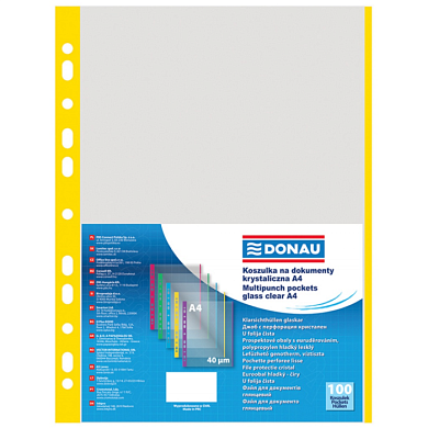 Файл (папка-карман) с цветной перфорацией, A4, 100 шт, 40 мкм, желтый