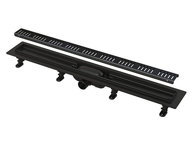 Водоотводящий желоб с порогами для перфорированной решетки чёрный, Simple, Alcaplast APZ10BLACK-750M