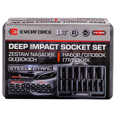 Набор ударных головок 10-32 мм 1/2'' 6-гр 16 пр EVERFORCE EF-4167-5MPB