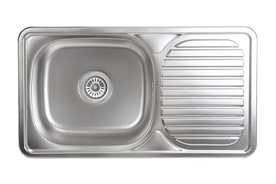 Мойка нерж. сталь, прямоугольная одночашевая, 760*420мм, декорированный хром, врезная (0,8мм) AKS 46076