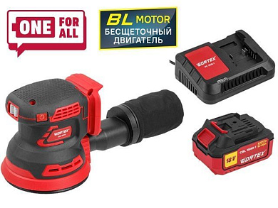 Аккум. эксцентриковая шлифмашина COS 1218 E в кор. ALL1 c акб и з/у в кор. БЕСЩЁТ., 18В WORTEX 1334403