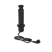 Выдвижной удлинитель Vulcan, 60 мм 3 розетки, пластик, цвет черный, AKS 113477