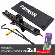 Домкрат механический ''ромб'' 1,5 т, 115-400 мм с перставной отверткой 2 в 1 РН2хSL5.5 мм PATRON P-ST-60