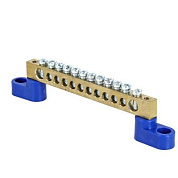 Шина "0" N (8х12мм) 12 отверстий латунь 2 синих угловых изолятора EKF PROxima sn0-125-12-2