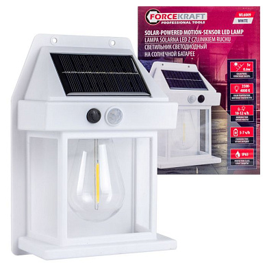 Светильник светодиодный на солнечной батарее с датчиком движения, цвет белый ForceKraft FK-WL6009 White