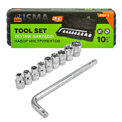 Набор головок 8-21 мм с Г-образным воротком 220 мм, 1/2'' 6-гр 10 пр ISMA ISMA-4104-5