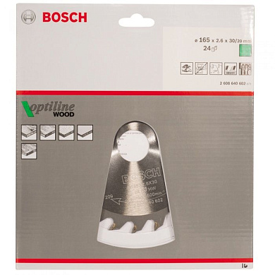 Пильный диск Optiline Wood 165х30 мм Z24 BOSCH 2608640602