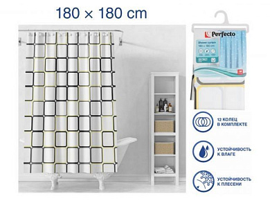 Шторка для ванной, 12 колец в комплекте, 180x180 см, Secret, графика, Perfecto Linea 36-118103