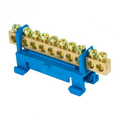 Шина "0" N (6х9мм) 10 отверстий латунь синий изолятор тип "Стойка" на DIN-рейку EKF PROxima sn0-63-10-sb