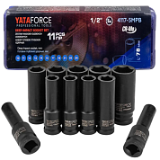 Набор глубоких ударных головок 10-24 мм 1/2'' 6-гр 11 пр YATAFORCE YF-4117-5MPB
