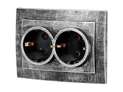 Розетка 2-ая, скрытая, с/з, серебро, Стандарт, RS 16-238 ЧС, Юпитер JP7424-03