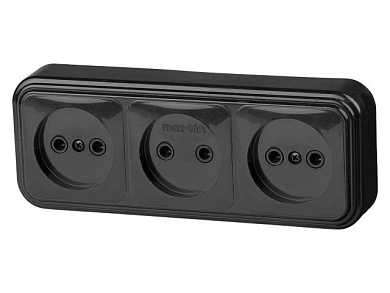 Розетка 3-ая, открытая, б/з, черная, Стандарт, RA 16-363-Ч, Юпитер JP7412-09