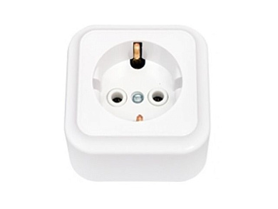 Розетка 1-ая (открытая, с/з) белая, Пралеска, Bylectrica РА16-254