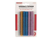 Стержни клеевые d=11,3 мм, L=100 мм, цветные с блестками, упак. 12 шт., блистер, REXANT 09-1235