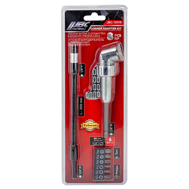 Угловой битодержатель, гибкий удлинитель 200 мм, биты PH, Torx 1/4''х25 мм, 8 пр JBC JBC-15018
