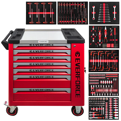 Набор инструментов 258 пр 1/4''&3/3''&1/2'' 6-гр в тележке EVERFORCE EF-55308