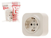 Розетка 1-ая, открытая, с/з бежевая, Bailly, LEIDEN ELECTRIC 806024