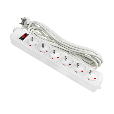 Сетевой фильтр 6*5м 10А/2,2кВт с выкл, c/з ПВС 3х0,75 Блокбастер EKF PROxima UFP10-375-6-05