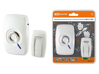Звонок беспроводной на батарейках ЗББ-11/1-36М, 36 мелодий, кнопка IP30, 3х1,5В АА TDM SQ1901-0001