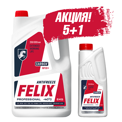 Комплект Антифриз CARBOX G12+ (красный), 5 кг + 1 кг FELIX 430206033А