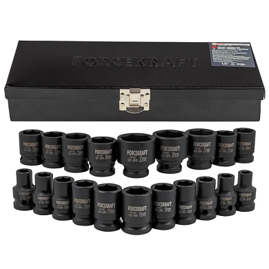 Набор ударных головок 8-24, 27, 30, 32 мм 1/2'' 6-гр 20 пр ForceKraft FK-4203-5MPB