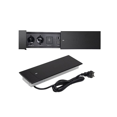 Выдвижной удлинитель Hollander, 2 розетки, 2xUSB, HDMI, LAN, черный AKS 78317