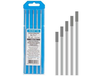 Электрод вольфрамовый серый WC-20, Ф 3,2 мм, набор 5 шт Solaris WM-4520