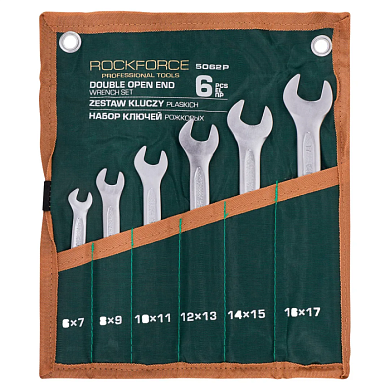 Набор рожковых ключей 6х7-16х17 мм 6 пр RockForce RF-5062P