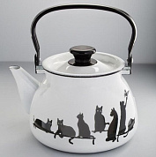 Чайник эмалированный с металлической ручкой 3,5 л, белый Керченский металлургический завод 42104-132/6-У4БЕЛ Кошечки