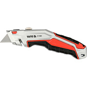 Нож монтажный с выдвижным сменным трапециевидным лезвием SK5, Al, TPR, 4 лезвия Yato YT-75202