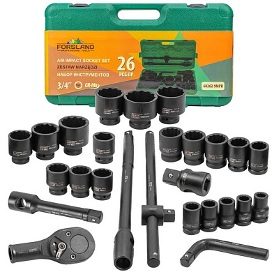 Набор инструментов ударных 26 пр. 3/4'', 12-гр. Forsland Forsland-68262-9MPB