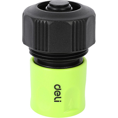 Соединитель-коннектор для шлангов Deli GS EDL8796, 3/4", быстросъемный с аквастопом, черный, зеленый