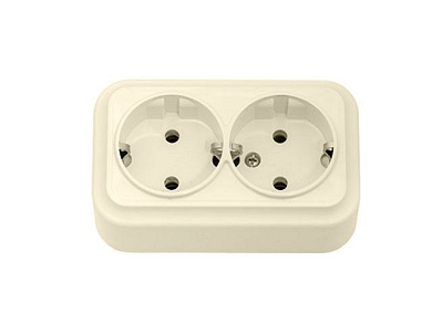 Розетка 2-ая (открытая, с/з) бежевая, Вариант, Bylectrica РА16-0142 бежевый