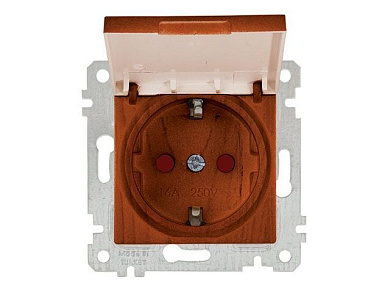 Розетка 1-ая, скрытая, без рамки, с/з, шторки,с крышкой, вишня, RITA, 16 A, 250 V, IP 20, Mutlusan 22006110256