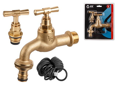 Кран водоразборный 1/2" нар. настенный со штуцером, вход 1/2"хвыход 3/4" AV Engineering AVE169012