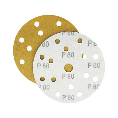 Наждачная бумага желтая D150 мм P80 Velcro (тип зерна – оксид алюминия) 15 отверстий